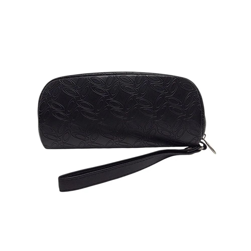 Black Oakley Logo Sunglasses Faux Leather Soft Zipper Case W/Wristlet Loop